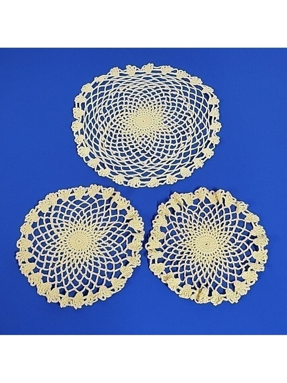 Vintage Beige Crochet Lace Doilies Set Of (3) - Shabby Chic Table Decor